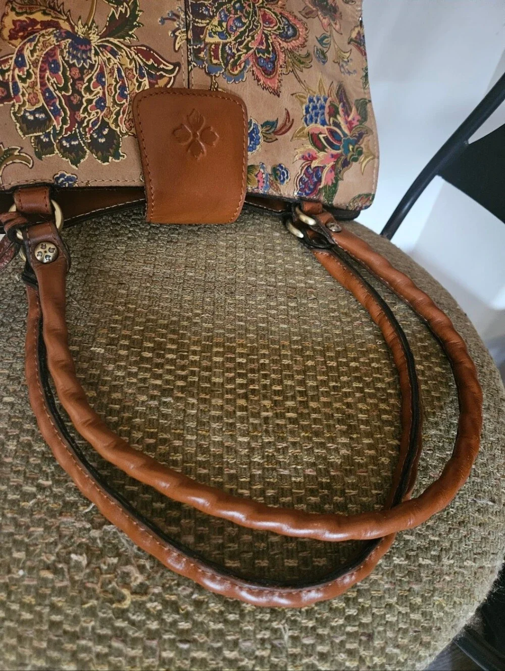 Floral Embossed Tan Leather Tote Bag